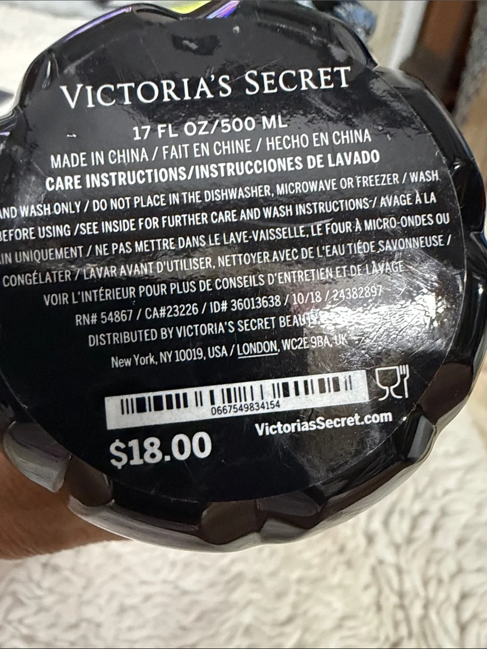 Victoria Secret hot /cold new water bottle black pink logo